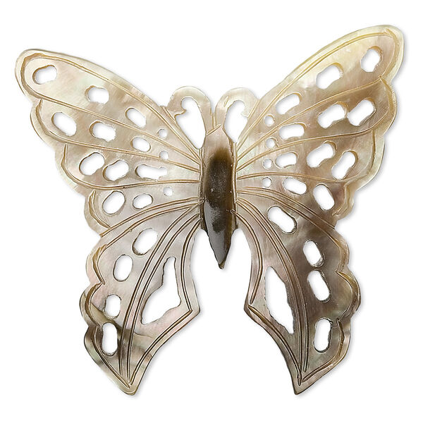 Focal, black lip shell (natural), 56x52mm carved butterfly. Sold individually. image number 0