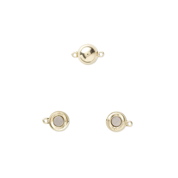 Clasp, magnetic, 14Kt gold, 10mm smooth round. Sold individually. image number 0