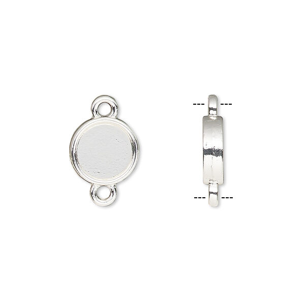 Link, silver-finished brass, 10mm double-sided round with 8mm round setting. Sold per pkg of 10. image number 0