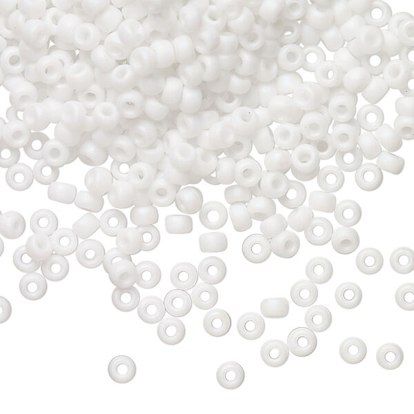 Seed bead, Miyuki, glass, pkg/250g, #8 rocaille, opaque matte rainbow chalk white, (RR-402FR). image number 0