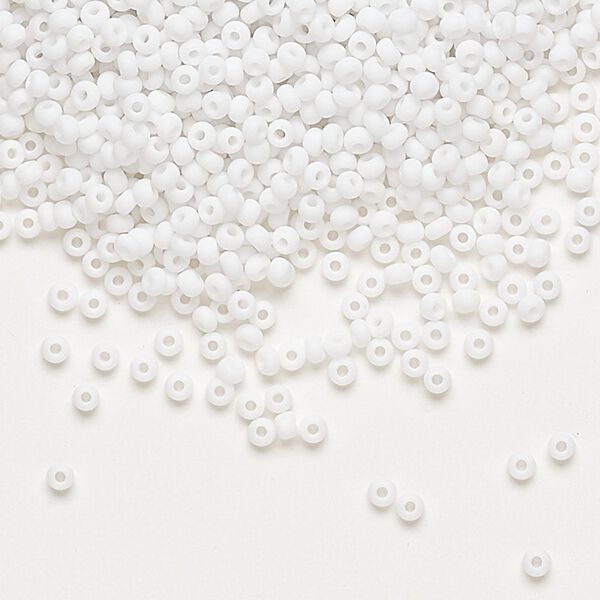 Seed bead, Preciosa Ornela Czech glass, pkg/50g, #11 rocaille, opaque matte chalkwhite, (03050). image number 0