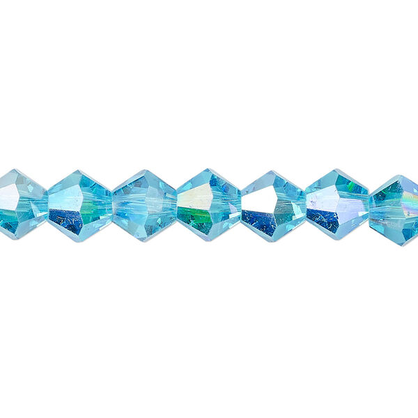 Bead 1pk transparent turquoise blue AB, Celestial Crystal® 8mm bicone 15.5-16 inch image number 0