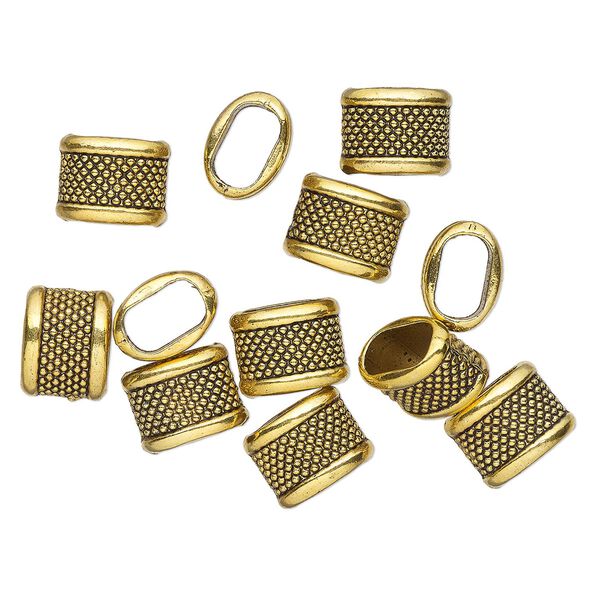 Bead, antique gold-finished "pewter" (zinc-based alloy), 15x11mm textured oval tube. Sold per pkg of 12. image number 0