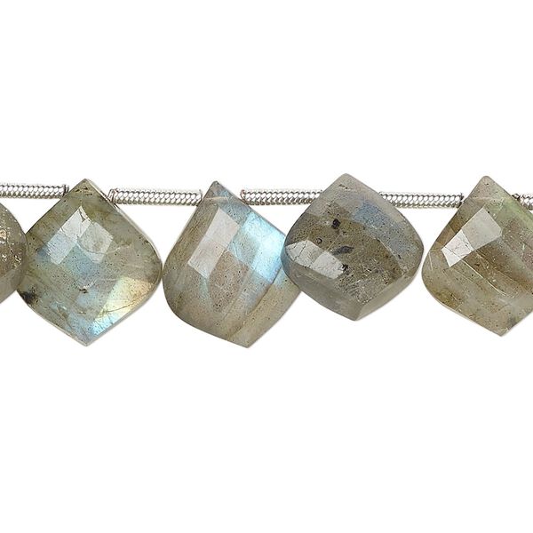 Labradorite 1pkg18, hand-cut side-drilled faceted puffed kite bead natural 11x10mm image number 0