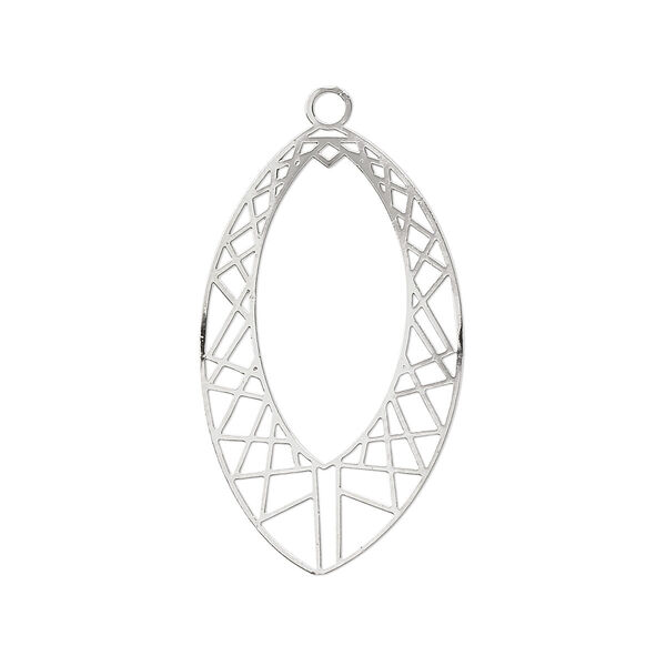 Drop, Lazer Lace™, silver-plated brass, 29x17mm fancy open marquise. Sold per pkg of 20. image number 0