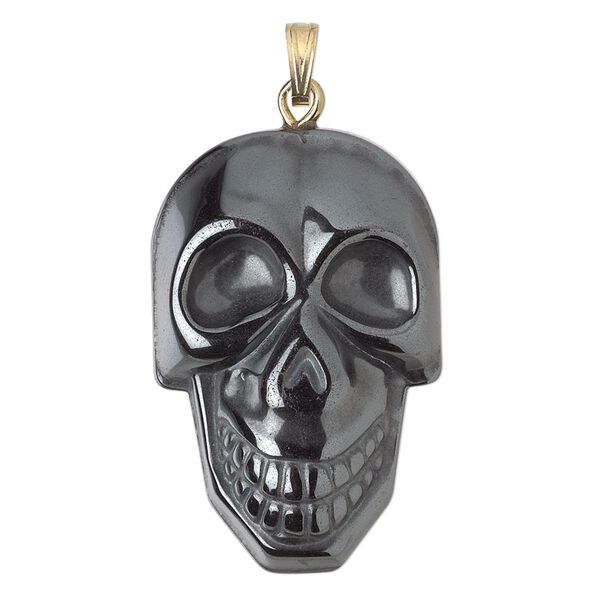 Hemalyke™ / steel / brass 1pkg2, gold-plated 1-sided skull pendant 34x22mm image number 0