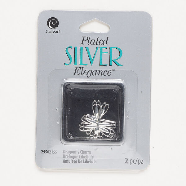 Charm, silver-plated copper, 21.5mmx17.5mm single-sided cutout dragonfly. Sold per pkg of 2. image number 0