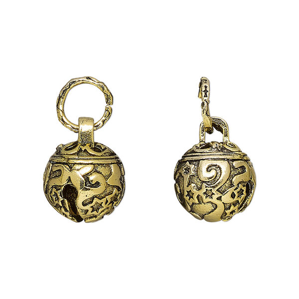 Bell, gold-finished brass, 12mm with star design and clapper. Sold individually. image number 0