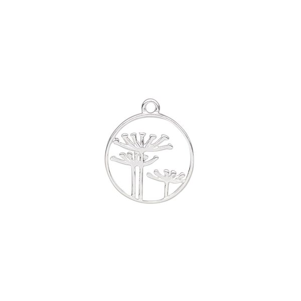 Charm Amoracast® 1pkg1 sterling silver, 13mm 2-sided cutout Queen Anne's Lace round image number 0