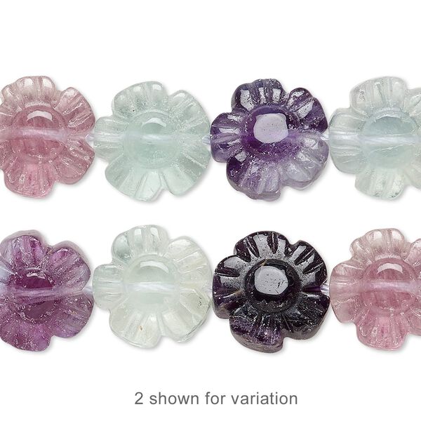 Rainbow fluorite 1pkg1, hand-cut carved flower bead natural 15.5-16 inch 12mm image number 0