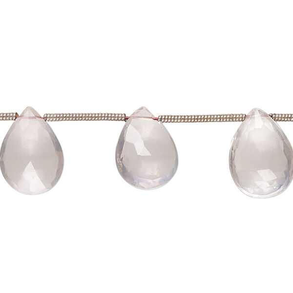 Rose quartz 1pkg13, hand-cut top-drilled faceted puffed teardrop bead natural 11x9mm-14x11mm image number 0