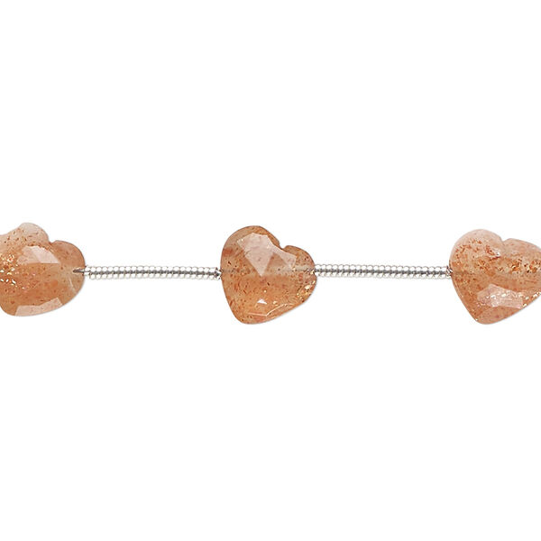 Sunstone 1pkg10, hand-cut diagonally drilled faceted puffed heart bead natural 8x8mm image number 0