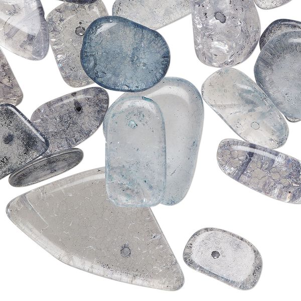 Bead mix, crackle glass, translucent blue-grey, medium to gigantic chip. Sold per 8-ounce pkg. image number 0