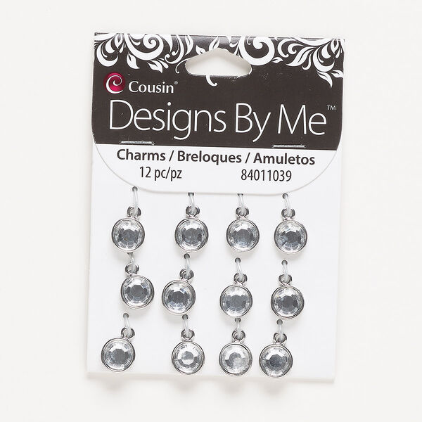 Drop, silver-finished "pewter" (zinc-based alloy) and acrylic, clear, 10mm single-sided round. Sold per pkg of 12. image number 0