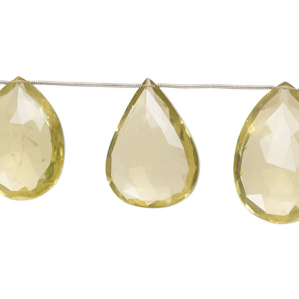 Lemon quartz 1pkg7, hand-cut top-drilled faceted puffed teardrop bead B+ grade, 25x21mm-39x26mm image number 0