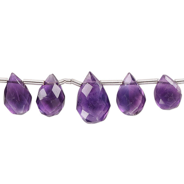 Amethyst 1pkg1, hand-cut top-drilled faceted puffed teardrop bead natural 4 inch graduated 6x4mm-12x8mm image number 0
