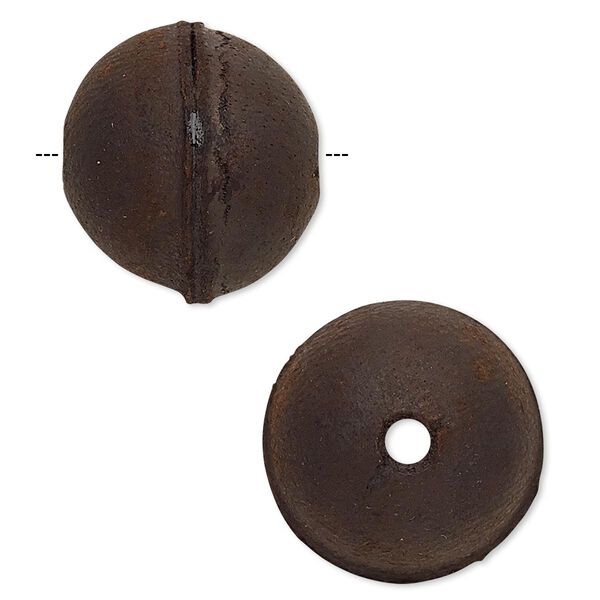Bead, leather, dark brown, 16.5-20.5mm round. Sold individually. image number 0