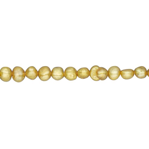 Pearl, cultured freshwater pearl (dyed), golden pear, 3-4mm flat-sided potato, D grade, Mohs hardness 2-1/2 to 4. Sold per 15-inch strand, approximately 105 beads. image number 0