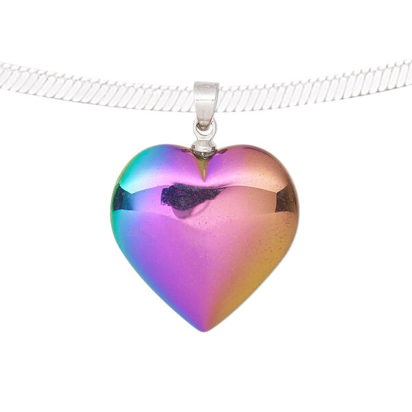 Hemalyke™ / brass 1pkg1, electroplated silver-finished double-sided heart pendant 28x20mm image number 0