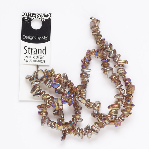 Bead, glass, translucent brown AB, medium chip with 0.6mm hole. Sold per 21-inch strand. image number 0