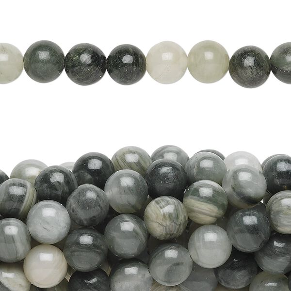 Green line jasper 1pkg10, round bead natural 15.5-16 inch 6mm image number 0