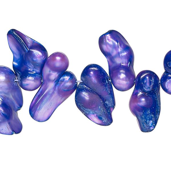 Pearl, cultured freshwater (dyed), midnight purple, 10x7mm-20x13mm baroque with 0.4mm hole, D grade, Mohs hardness 2-1/2 to 4. Sold per 15-inch strand. image number 0