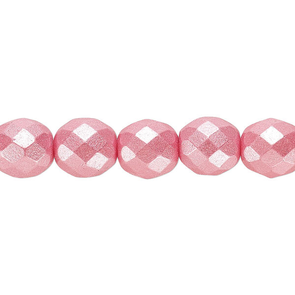 Bead, Czech fire-polished dipped décor glass, pearlescent dusty rose, 10mm faceted round. Sold per 15-1/2" to 16" strand. image number 0