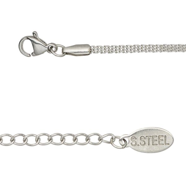 Chain, stainless steel, 1.5mm flat, 24 inches with 2-inch extender chain and lobster claw clasp. Sold individually. image number 0