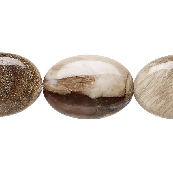 Petrified wood 1pkg1, puffed oval bead natural 8 inch 25x17mm image number 0