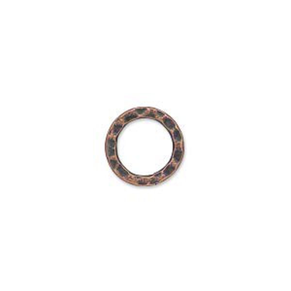 Component, antique copper-plated steel, 12mm double-sided hammered open flat round. Sold per pkg of 12. image number 0