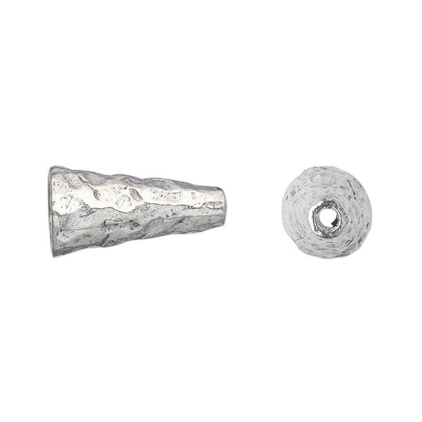 Cone, antiqued pewter (tin-based alloy), 18x10mm hammered, fits 8-10mm bead. Sold per pkg of 2. image number 0
