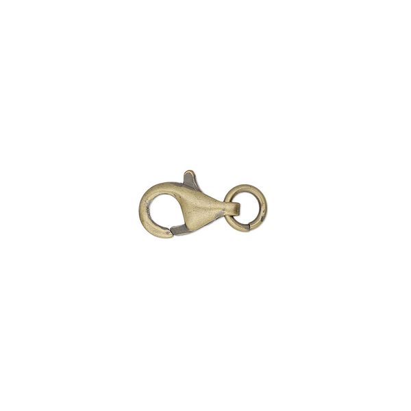 Clasp, lobster claw, antique gold-plated brass, 9x6mm with jump ring. Sold per pkg of 10. image number 0
