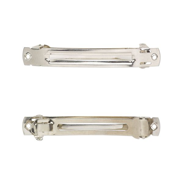 Barrette, French, nickel-plated steel, 80x11mm with 2 holes. Sold per pkg of 2. image number 0