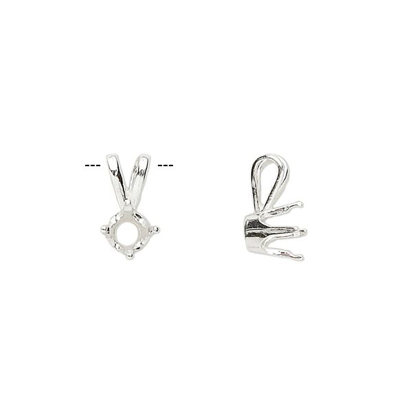 Pendant, Sure-Set™, sterling silver, 5mm pre-notched 4-prong round setting. Sold individually. image number 0