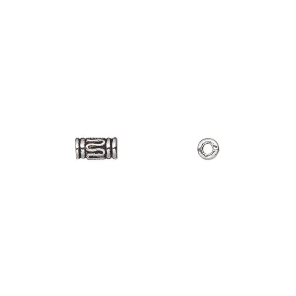 Bead, antique silver-plated "pewter" (zinc-based alloy), 6x3mm filigree tube. Sold per pkg of 100. image number 0