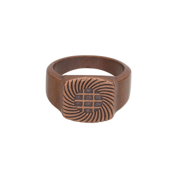 Ring, glue-on, antique copper-plated "pewter" (zinc-based alloy), smooth band with 13mm flat base, size 7.5. Sold individually. image number 0