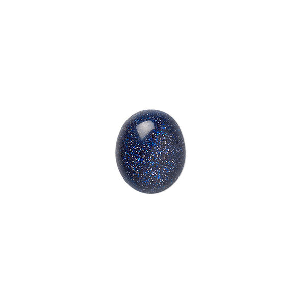 Cabochon, blue goldstone (glass) (man-made), 12x10mm calibrated oval. Sold per pkg of 6. image number 0