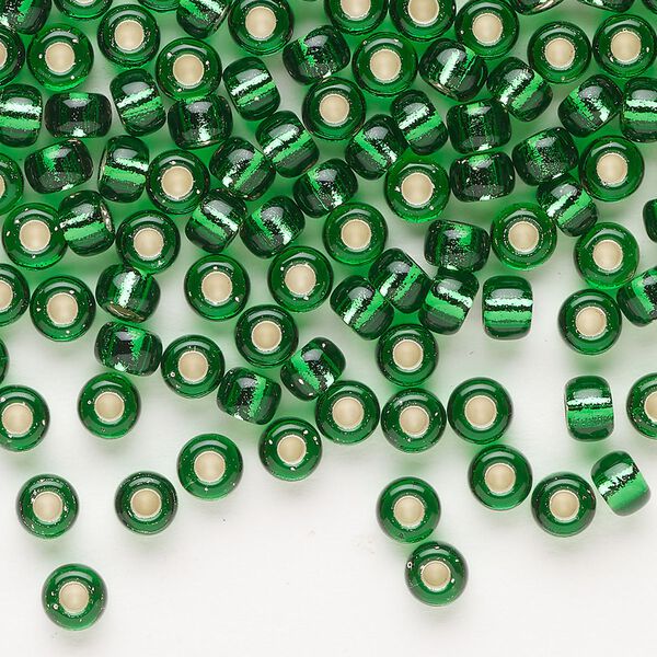 Seed bead, Miyuki, glass, pkg/250g, #6 rocaille, transparent silver-lined green, (RR-146S). image number 0