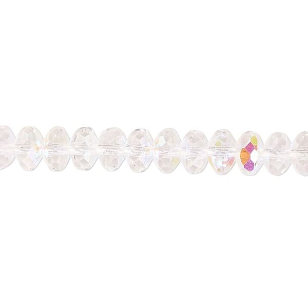 Bead, Czech fire-polished glass, clear AB, 7x5mm faceted rondelle. Sold per 15-1/2" to 16" strand. image number 0