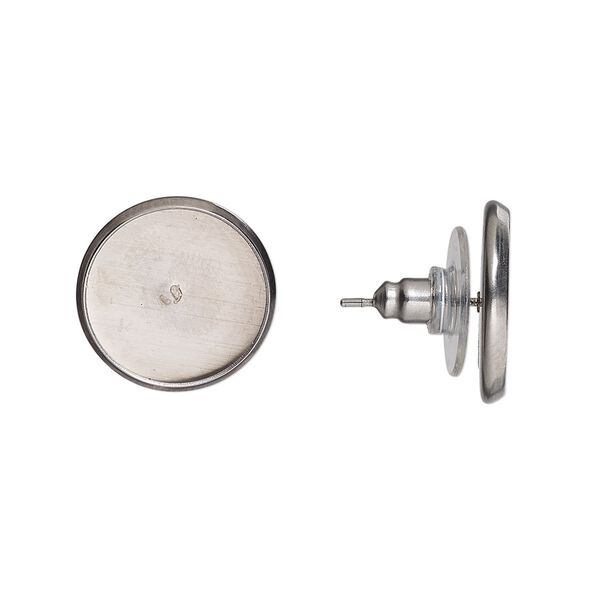 Earstud 1pkg4, 16mm / 14mm round glue-in setting / comfort clutch, stainless steel / acrylic 2 pair image number 0
