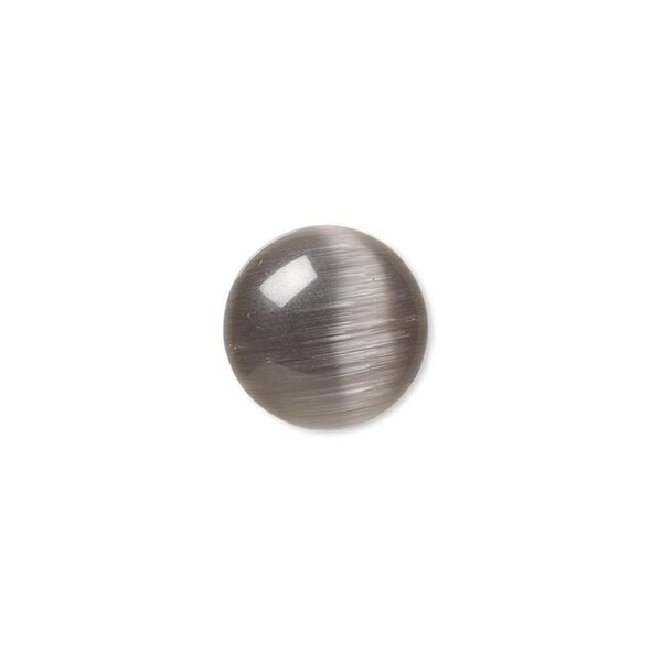 Cabochon, cat's eye glass (fiber optic glass), black, 14mm calibrated round, quality grade. Sold per pkg of 10. image number 0