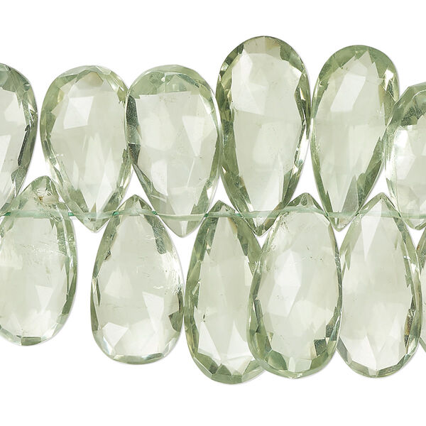 Green quartz 1pkg1, hand-cut top-drilled faceted puffed teardrop bead 7 inch 15x9mm-21x13mm image number 0