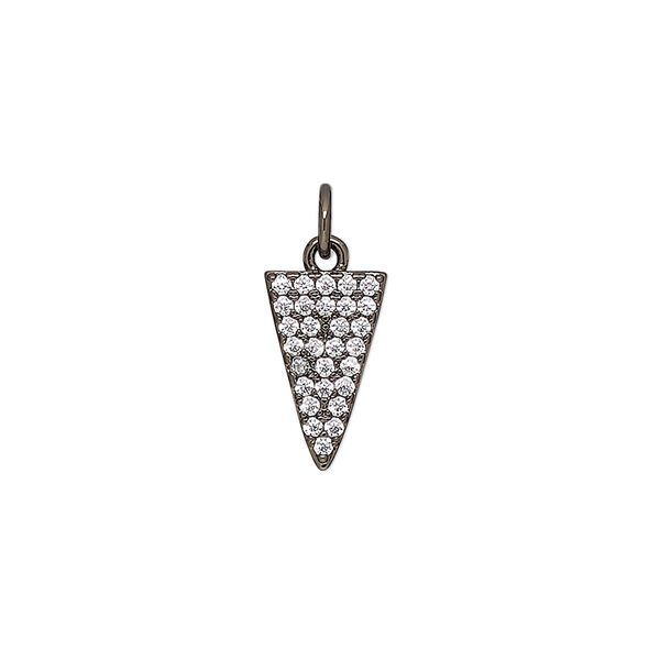 Drop, cubic zirconia and black-finished brass, clear, 13.5x13.5x8mm single-sided triangle. Sold individually. image number 0