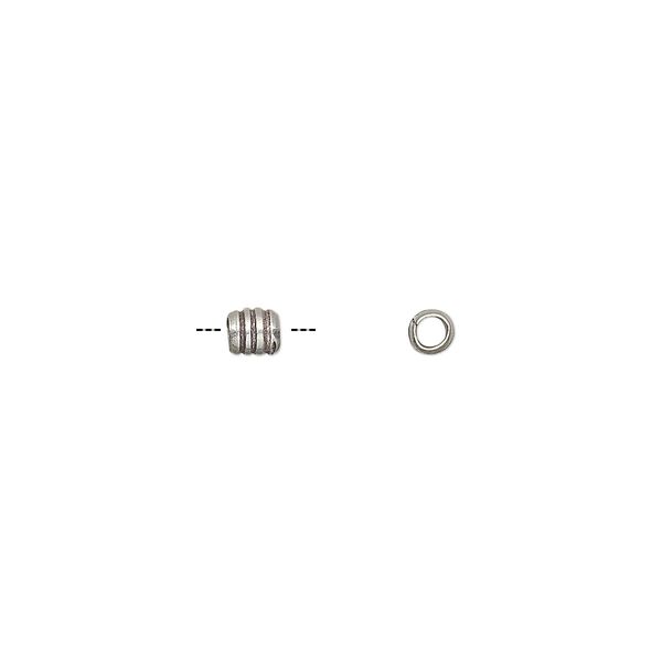 Bead, Hill Tribes, antiqued sterling silver, 3.5x3mm ribbed round tube. Sold per pkg of 6. image number 0