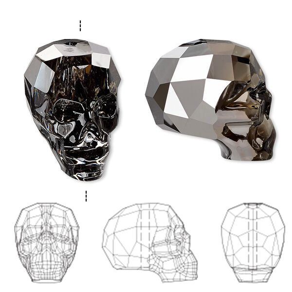Bead 12pk crystal silver night, Swarovski® 19x18mm skull 5750 image number 0
