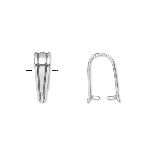 Bail, ice-pick, antiqued sterling silver, 13x4mm shield with lines, 10mm grip length. Sold individually. image number 0