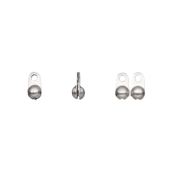Bead tip, stainless steel, 7 x 3.5mm side clamp-on with double closed loop, fits 2.4mm ball chain. Sold per pkg of 100. image number 0