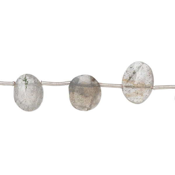 Labradorite 1pkg14, hand-cut top-drilled faceted flat oval bead natural 9x7mm-12x9mm image number 0