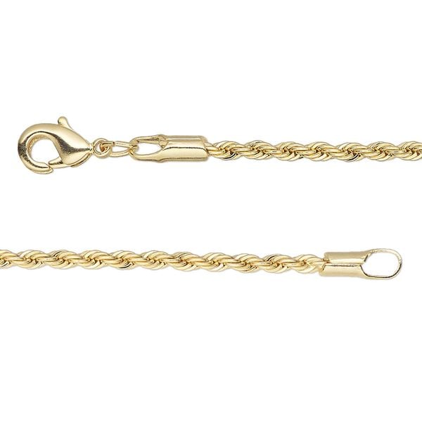 Chain, gold-finished brass, 2.1mm rope, 36 inches with lobster claw clasp. Sold individually. image number 0
