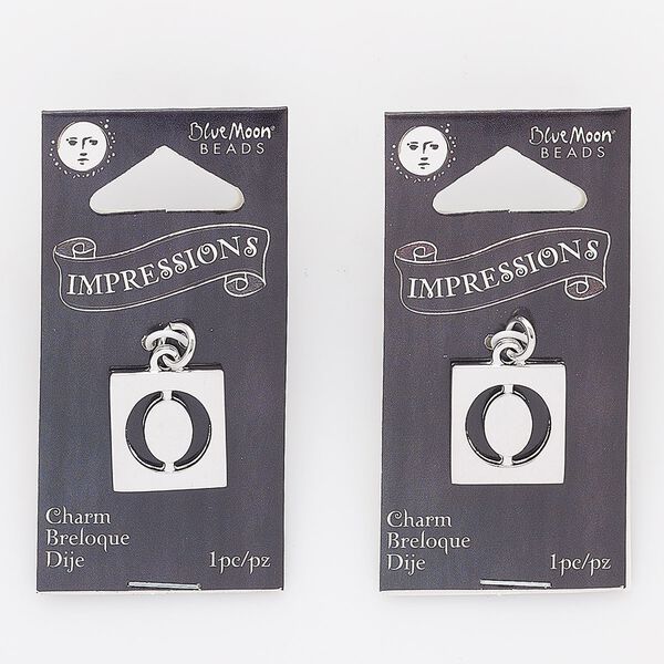 Drop, silver-finished "pewter" (zinc-based alloy) and steel, 16x15mm square with cutout alphabet letter "O." Sold per pkg of 2. image number 0